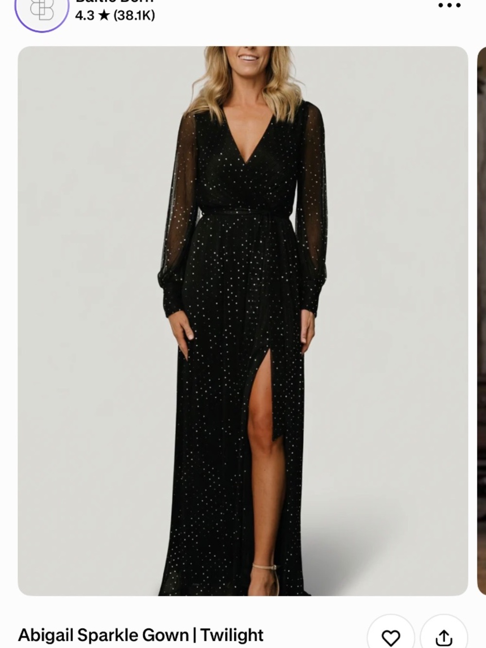 Baltic Born Abigail Black Sparkle Gown XL NWT